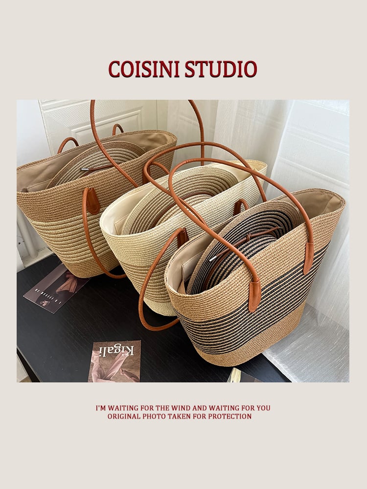 Handwoven Bag Large Capacity Straw Handbag Women's Sun Shade Straw Hat Casual Fashion Easiest for match Shoulder Bag