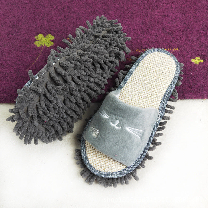 Flower-patterned wooden floor lazy person mopping and mopping slippers