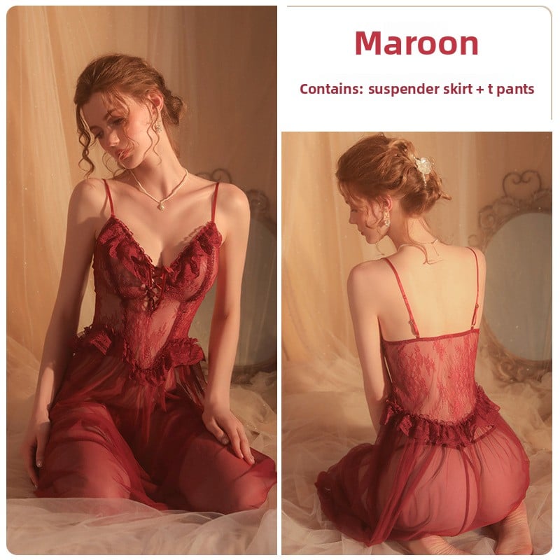 Long pajama see-through nightgown set