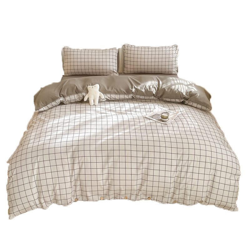 Button-style washed cotton four-piece bedding set