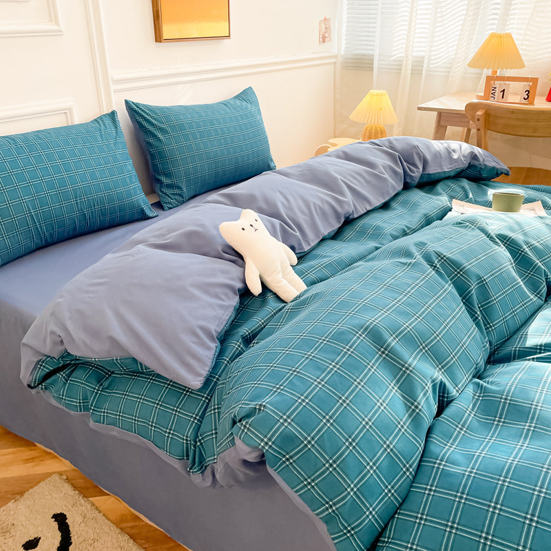 Button-style washed cotton four-piece bedding set