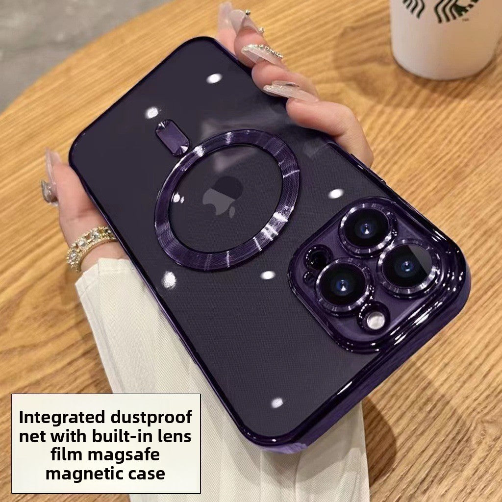 The phone case is magnetically electroplated and transparent