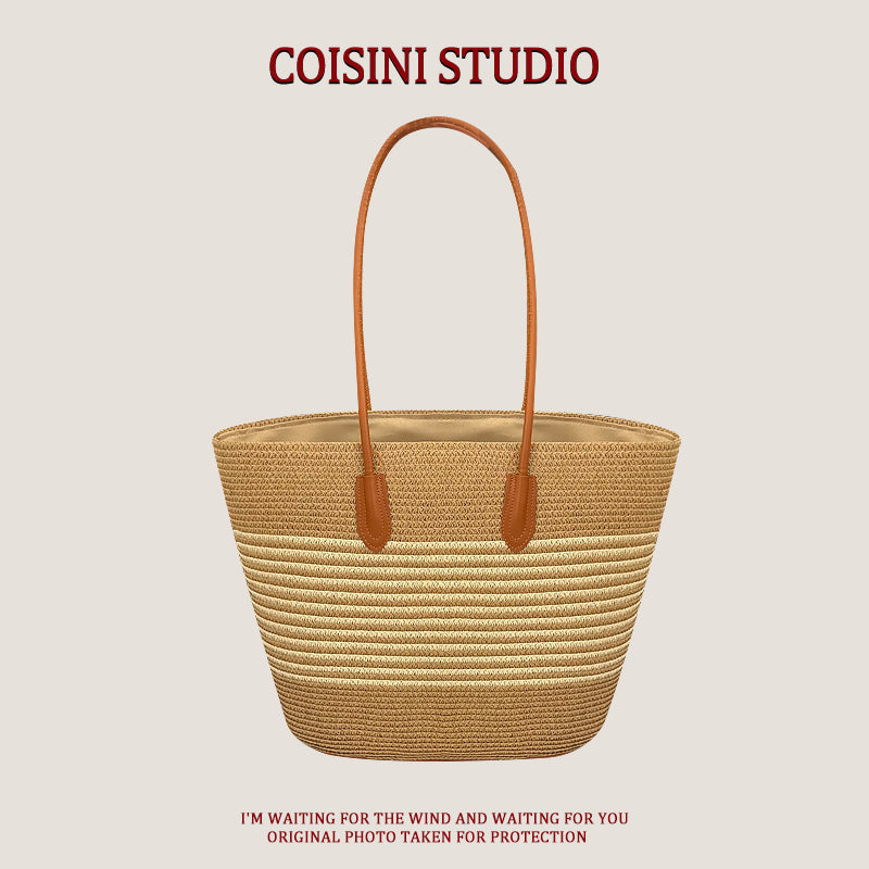 Handwoven Bag Large Capacity Straw Handbag Women's Sun Shade Straw Hat Casual Fashion Easiest for match Shoulder Bag