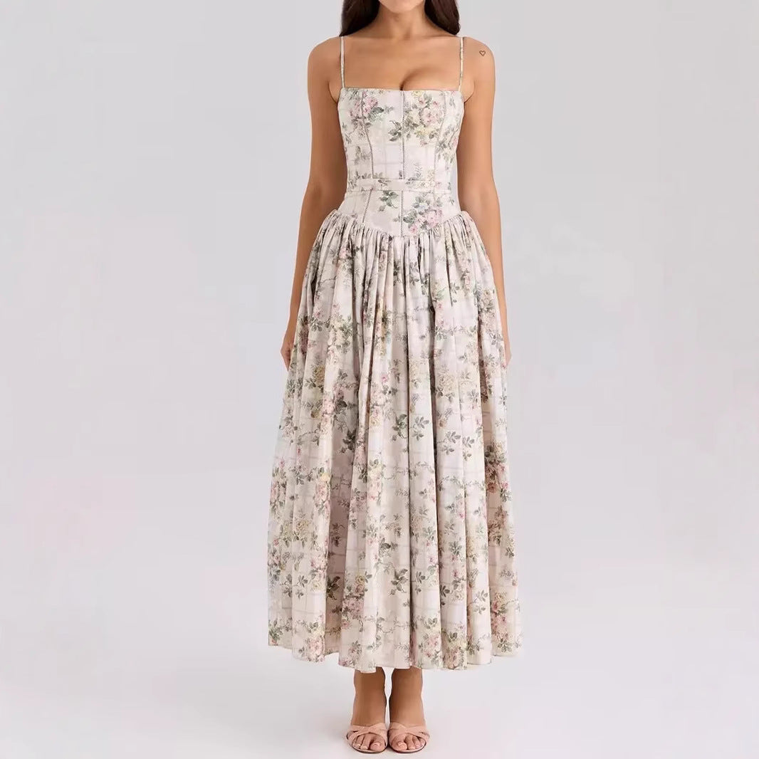 2024 Fairy Elegant Fashion High-end Sense French Sling Gentle Style Dress Slimming Floral Sling Dress