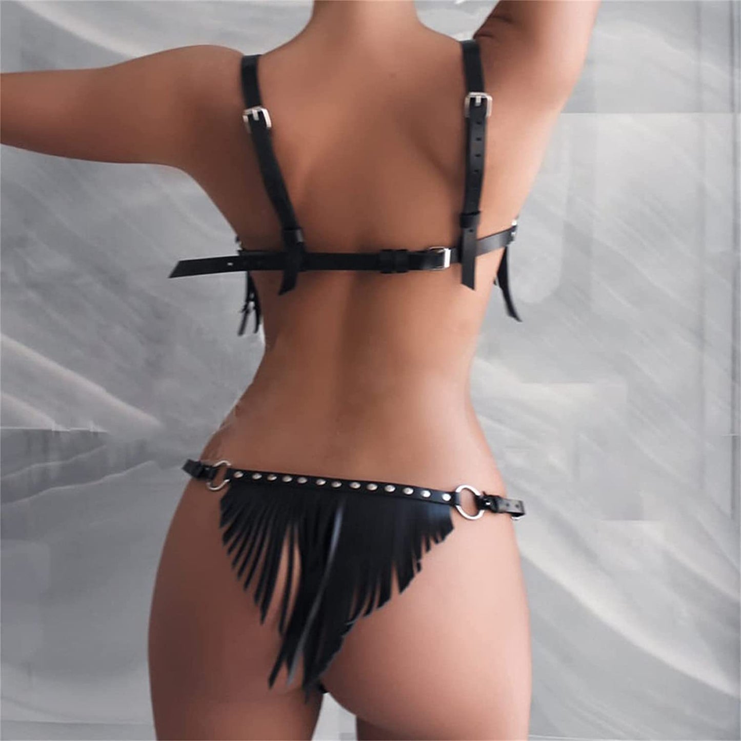 Leather fringed bikini suit
