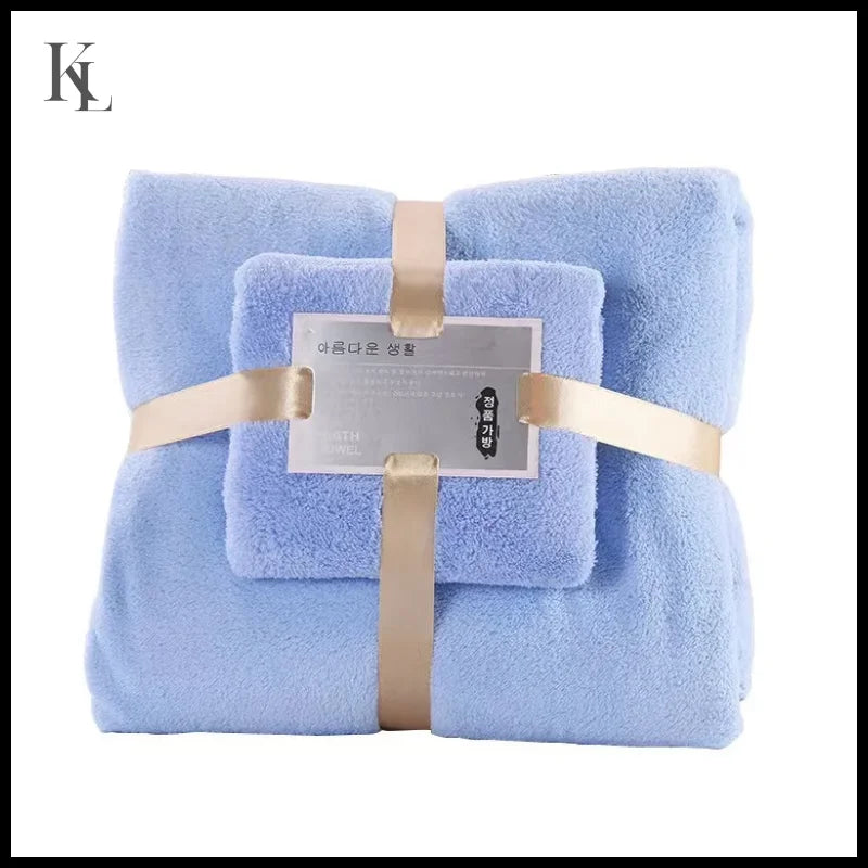 2PC Bath Towels Set Super Soft Highly Absorbent Quick-drying Blue / 70x140cm 35X75CM