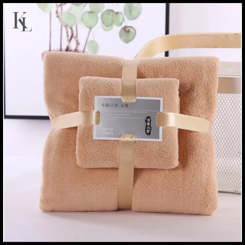 2PC Bath Towels Set Super Soft Highly Absorbent Quick-drying BROWN / 70x140cm 35X75CM