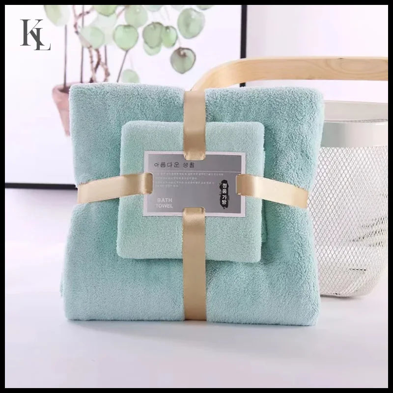 2PC Bath Towels Set Super Soft Highly Absorbent Quick-drying Green / 70x140cm 35X75CM