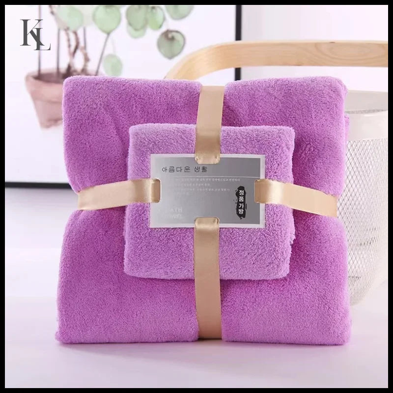 2PC Bath Towels Set Super Soft Highly Absorbent Quick-drying Purple / 70x140cm 35X75CM