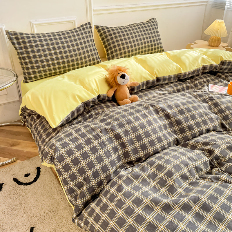 Button-style washed cotton four-piece bedding set