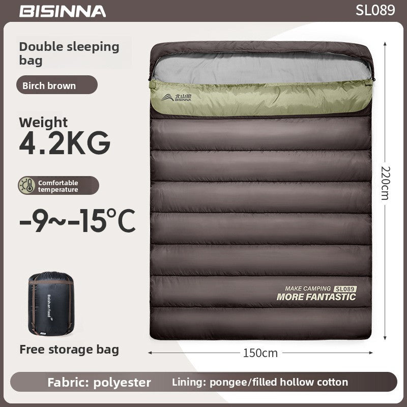 A thick portable sleeping bag for double camping to keep warm in winter