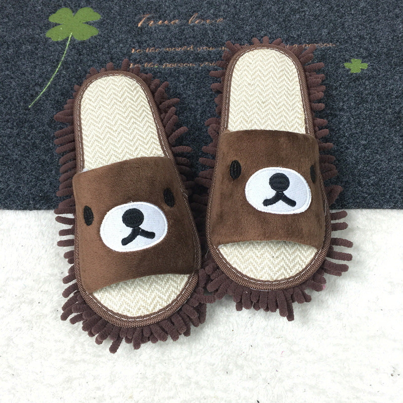 Flower-patterned wooden floor lazy person mopping and mopping slippers