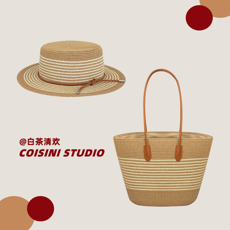 Handwoven Bag Large Capacity Straw Handbag Women's Sun Shade Straw Hat Casual Fashion Easiest for match Shoulder Bag