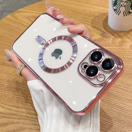 The phone case is magnetically electroplated and transparent
