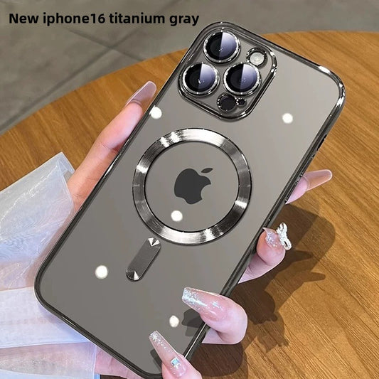The phone case is magnetically electroplated and transparent