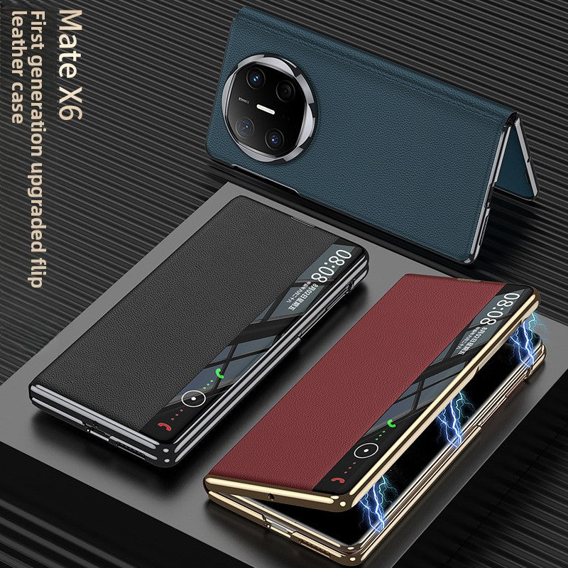 Foldable screen plain leather phone case