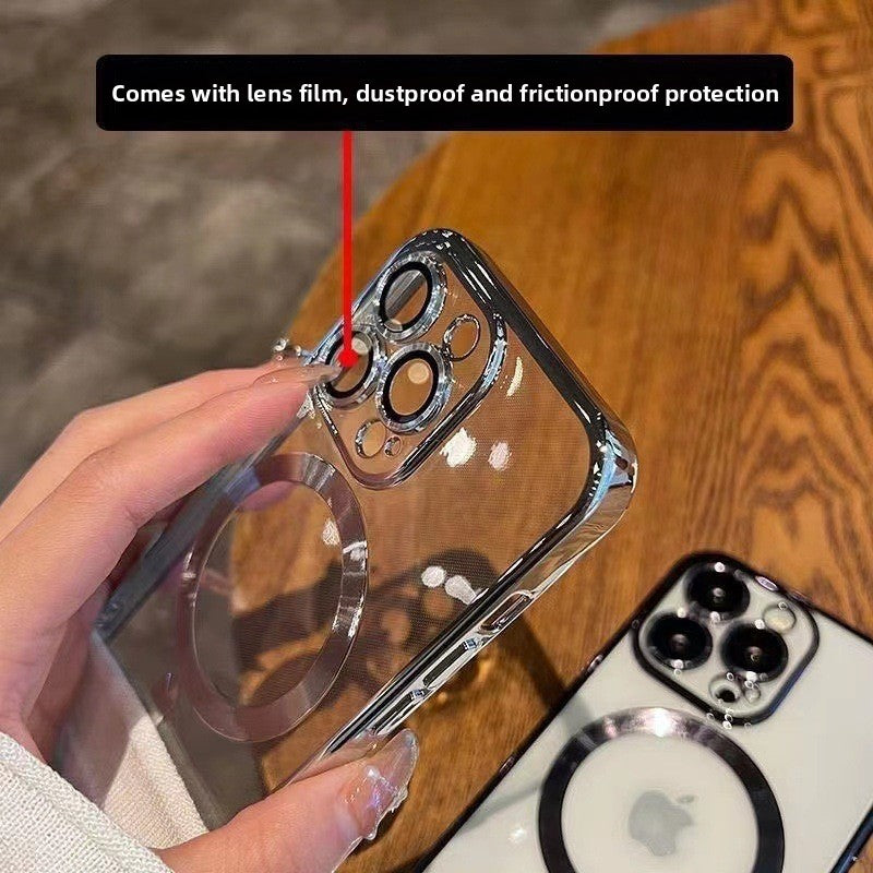 The phone case is magnetically electroplated and transparent