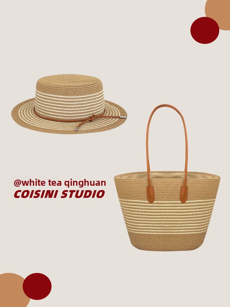 Handwoven Bag Large Capacity Straw Handbag Women's Sun Shade Straw Hat Casual Fashion Easiest for match Shoulder Bag