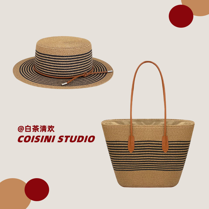 Handwoven Bag Large Capacity Straw Handbag Women's Sun Shade Straw Hat Casual Fashion Easiest for match Shoulder Bag