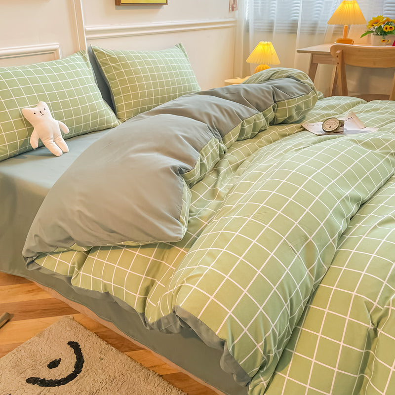 Button-style washed cotton four-piece bedding set