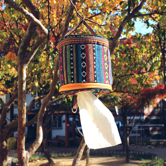 Outdoor camping folding ethnic-style tissue box storage bag