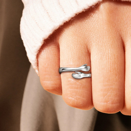 Alloy Simple Hands Hug Ring Opening Adjustable Jewelry