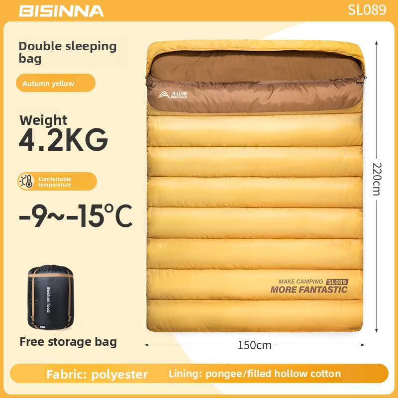 A thick portable sleeping bag for double camping to keep warm in winter