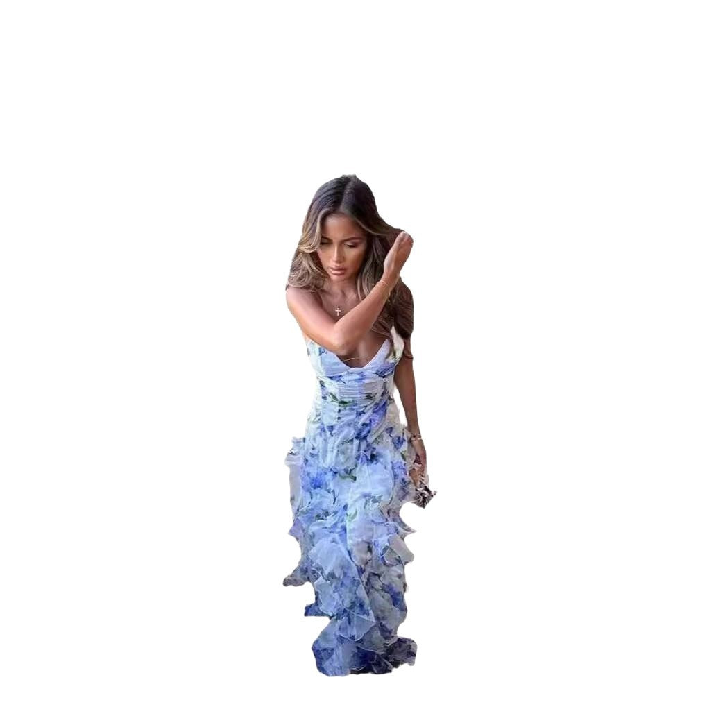 Shoulder European and American Cross-border Women's Fashion Chiffon Sling Elegant Evening Dress dress