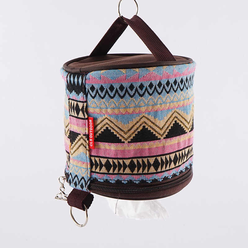 Outdoor camping folding ethnic-style tissue box storage bag