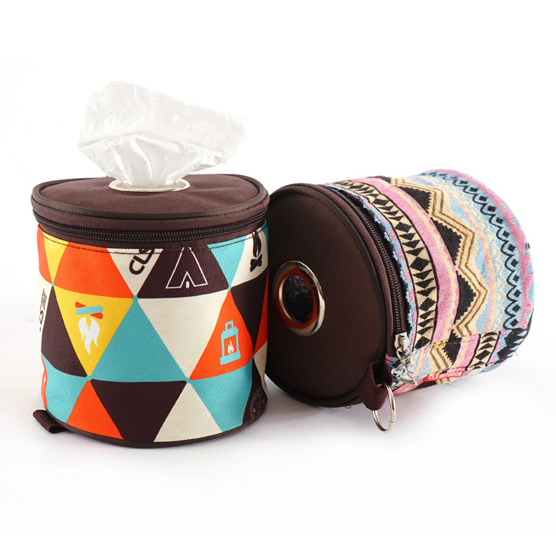 Outdoor camping folding ethnic-style tissue box storage bag