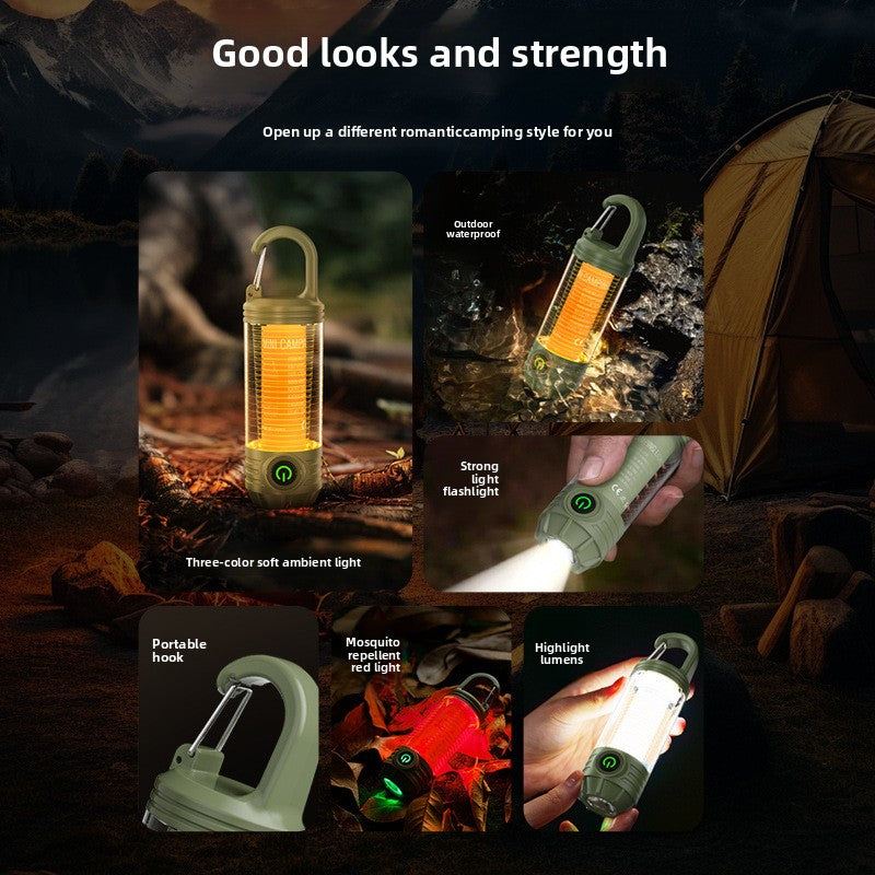 New three-color LED retro camping lamp