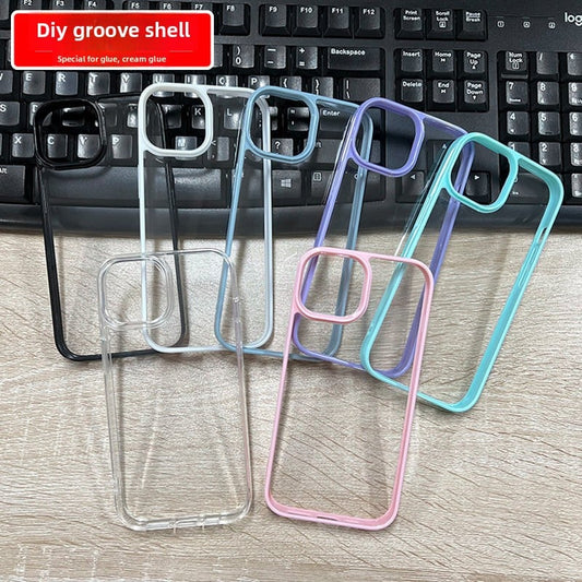 DIY Drop Gel & Cream Glue Transparent Phone Case for iPhone 11 - 16 Pro Max Acrylic Color framed Transparent TPU Shell