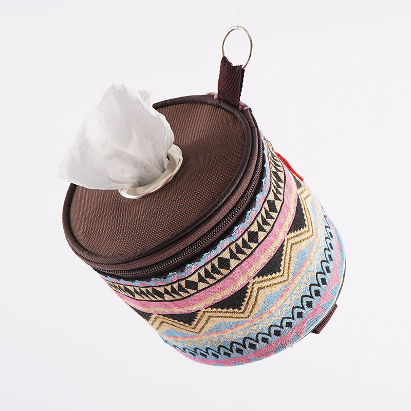 Outdoor camping folding ethnic-style tissue box storage bag