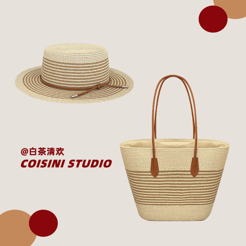Handwoven Bag Large Capacity Straw Handbag Women's Sun Shade Straw Hat Casual Fashion Easiest for match Shoulder Bag