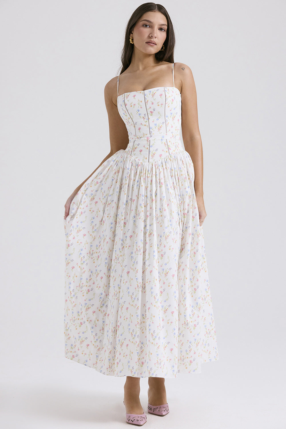 2024 Fairy Elegant Fashion High-end Sense French Sling Gentle Style Dress Slimming Floral Sling Dress