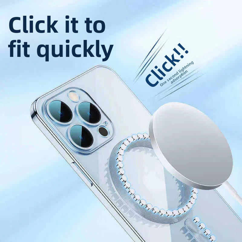 The phone case is magnetically electroplated and transparent