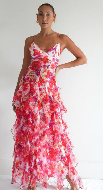 Shoulder European and American Cross-border Women's Fashion Chiffon Sling Elegant Evening Dress dress