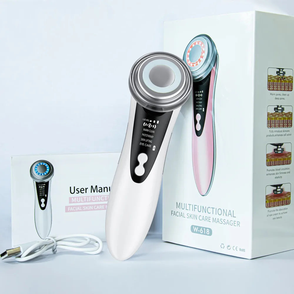 5-in-1 Face Massager – LED Rejuvenation, Lifting, and Anti-Aging Vibration