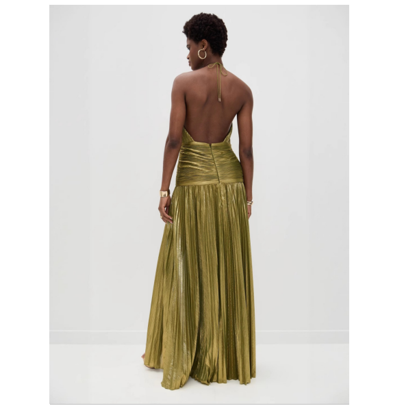 Metallic pleated slit tie dress