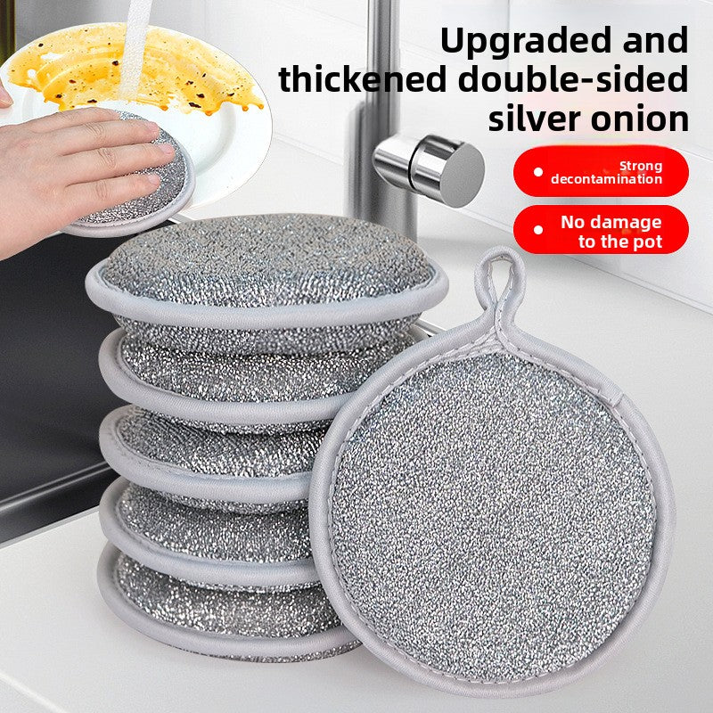 Double-sided silver wire dishwashing sponge