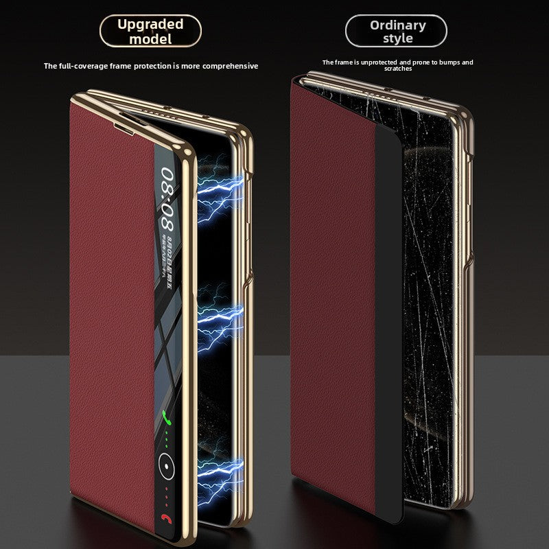 Foldable screen plain leather phone case