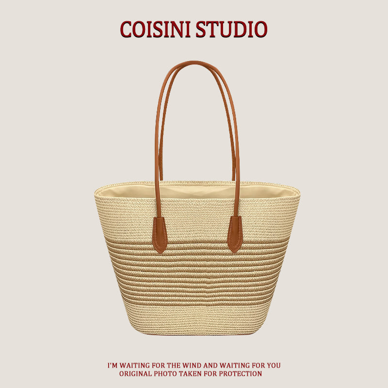 Handwoven Bag Large Capacity Straw Handbag Women's Sun Shade Straw Hat Casual Fashion Easiest for match Shoulder Bag