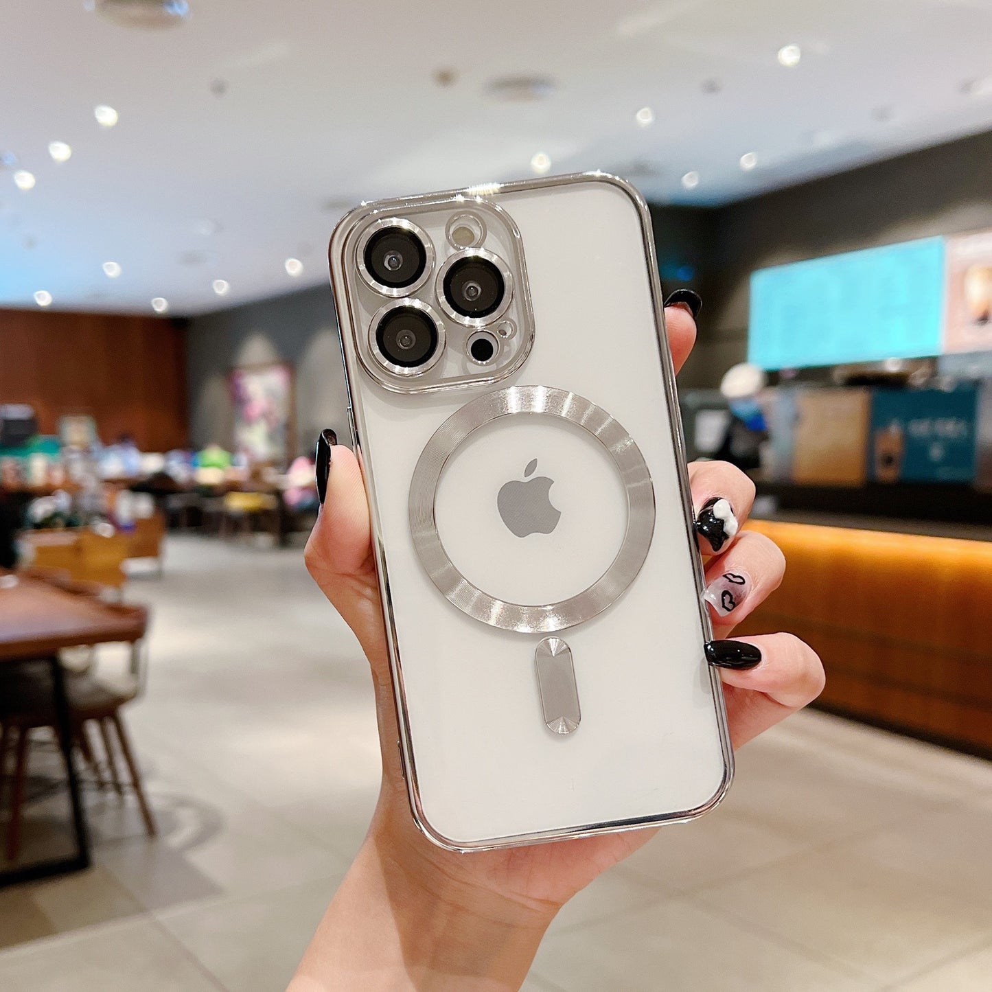 The phone case is magnetically electroplated and transparent