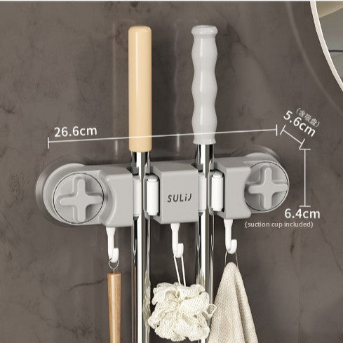 Mop rack, non-perforated hook, storage and hanging rack
