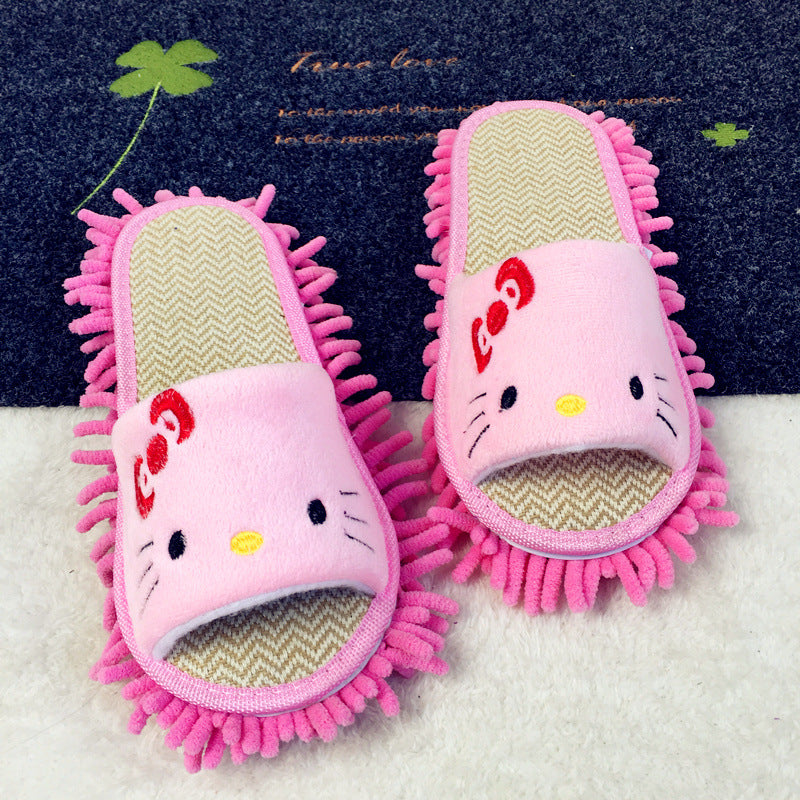 Flower-patterned wooden floor lazy person mopping and mopping slippers