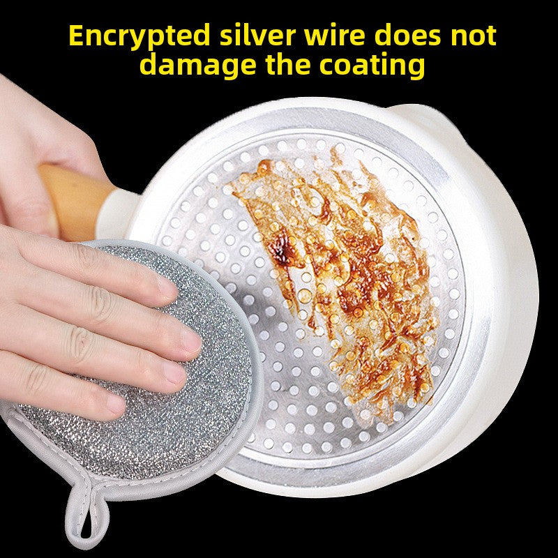 Double-sided silver wire dishwashing sponge