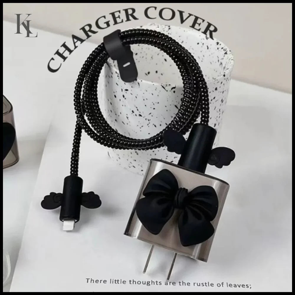 Black Love Bow 5pcs Charging Data Cable Protector