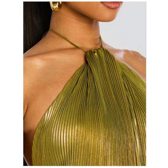 Metallic pleated slit tie dress