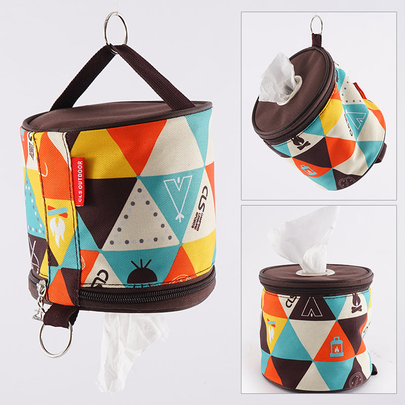 Outdoor camping folding ethnic-style tissue box storage bag