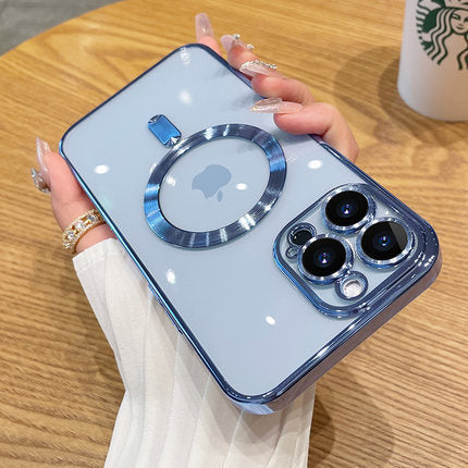 The phone case is magnetically electroplated and transparent